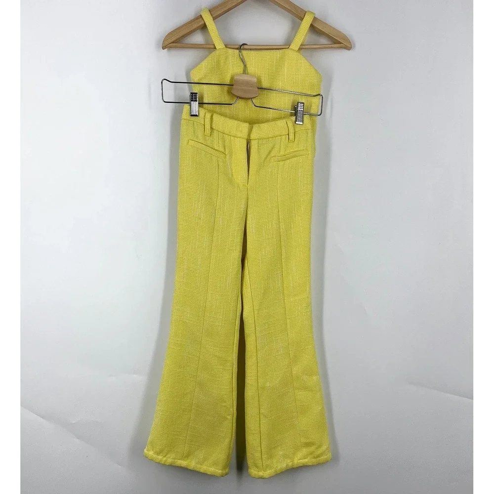 Truce Kids Yellow Textured Tweed 2-Piece Set Cropped Cami and Flare Pants Size S